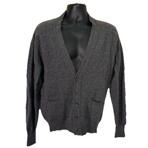 Vintage Thane Mens Large Gray Grandpa Cardigan Sweater 100% Scottish Lambswool